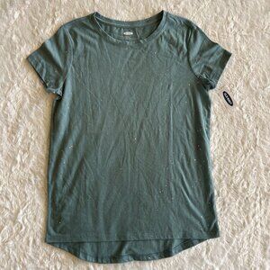 NWT Old Navy Softest Tee Girls XL (14) Green With Glitter Accents Short Sleeve